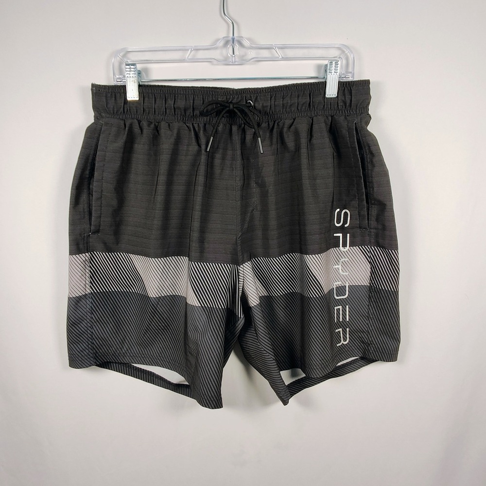 Spyder Swim Men's Grey Black Striped Board Shorts Trunks Size Large